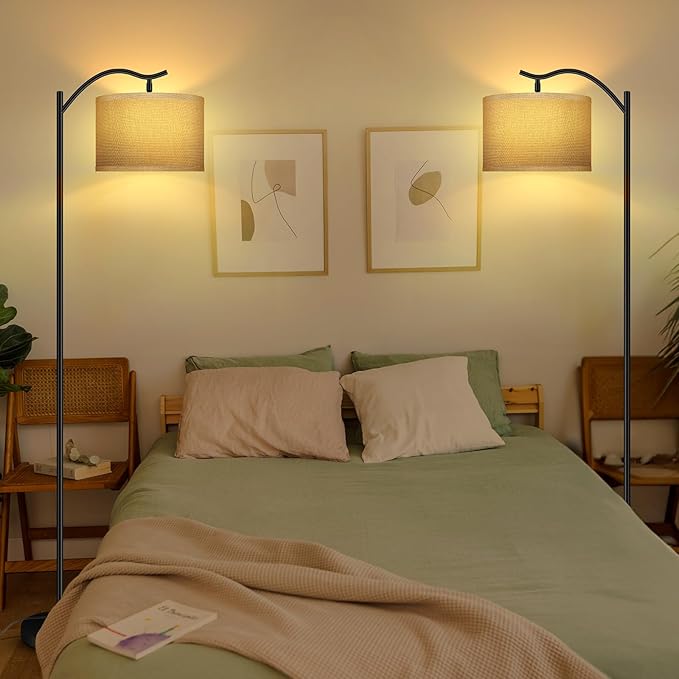 BoostArea Floor Lamp for Living Room,9W LED Arched Lamp,Tall Modern Standing with Fabric Linen Shade,3 Brightness Levels,E26 Socket,Footswitch,Mid Century Bedrooms,Office B1316