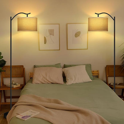 BoostArea Floor Lamp for Living Room,9W LED Arched Lamp,Tall Modern Standing with Fabric Linen Shade,3 Brightness Levels,E26 Socket,Footswitch,Mid Century Bedrooms,Office B1316