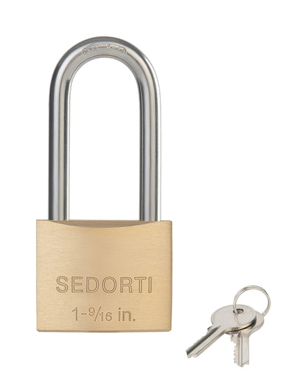 SEDORTI Weatherproof Padlock with Stainless Steel 304 Long Shackle and Solid Brass Body, 1-9/16 in. Wide, 2 Padlocks Keyed Alike, Marine Grade Rustproof Lock for Outdoors Use YNBSP240