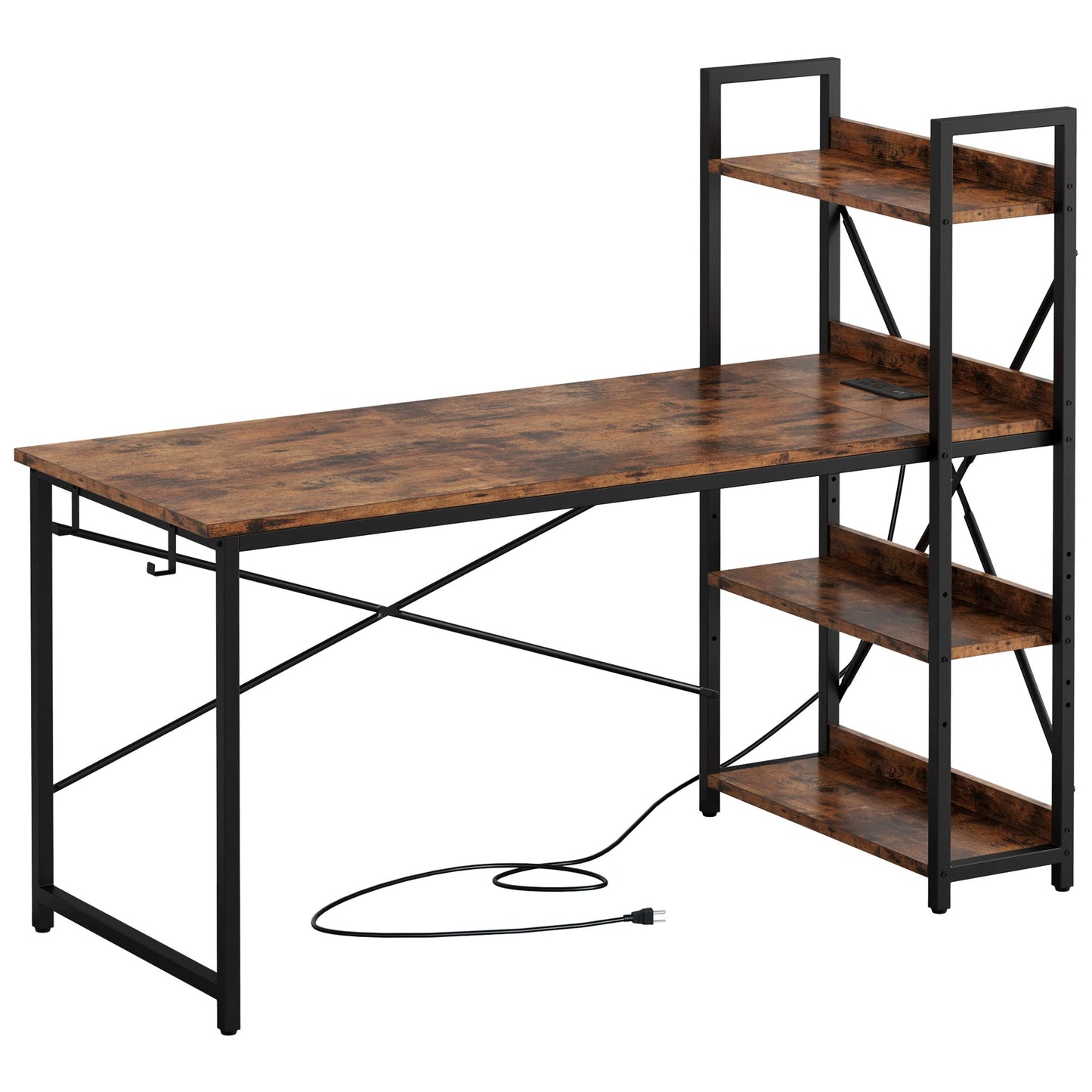 IRONCK Computer Desk 47" with Power Outlet and Storage Shelves, Study Writing Table with USB Ports Charging Station, PC Desk Workstation for Home Office, Rustic Brown