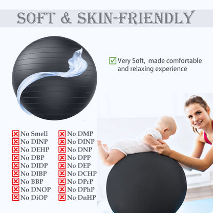 Soft Exercise Ball, Anti-Burst Yoga Ball Chair Supports 2200lbs, Stability Swiss Ball w/Pump for Pregnancy Birthing, Excersize, Workout, Fitness, Balance, Gym, Physio, Abs (Office & Home & School)