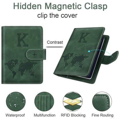 Personalized K Passport Holder Cover Initial Letter Travel Wallet RFID Blocking Passport Cover Credit Card Holder Case Passport Book Holders for Women and Men, Pine Green-K