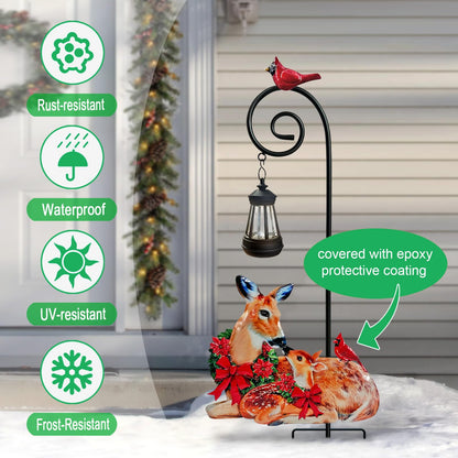 Deer Metal Garden Stake with Solar Lantern,Christmas Decorations Outdoor Waterproof Sloar Lights Outside,Doe and Fawn Outdoor Statue