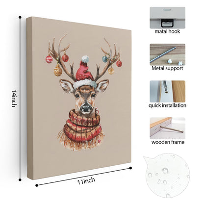 Winter Christmas Reindeer Wall Art Poster for Living Room Bedroom, 11x14 Inch Framed Wall Decor, Christmas Pictures and Decorations