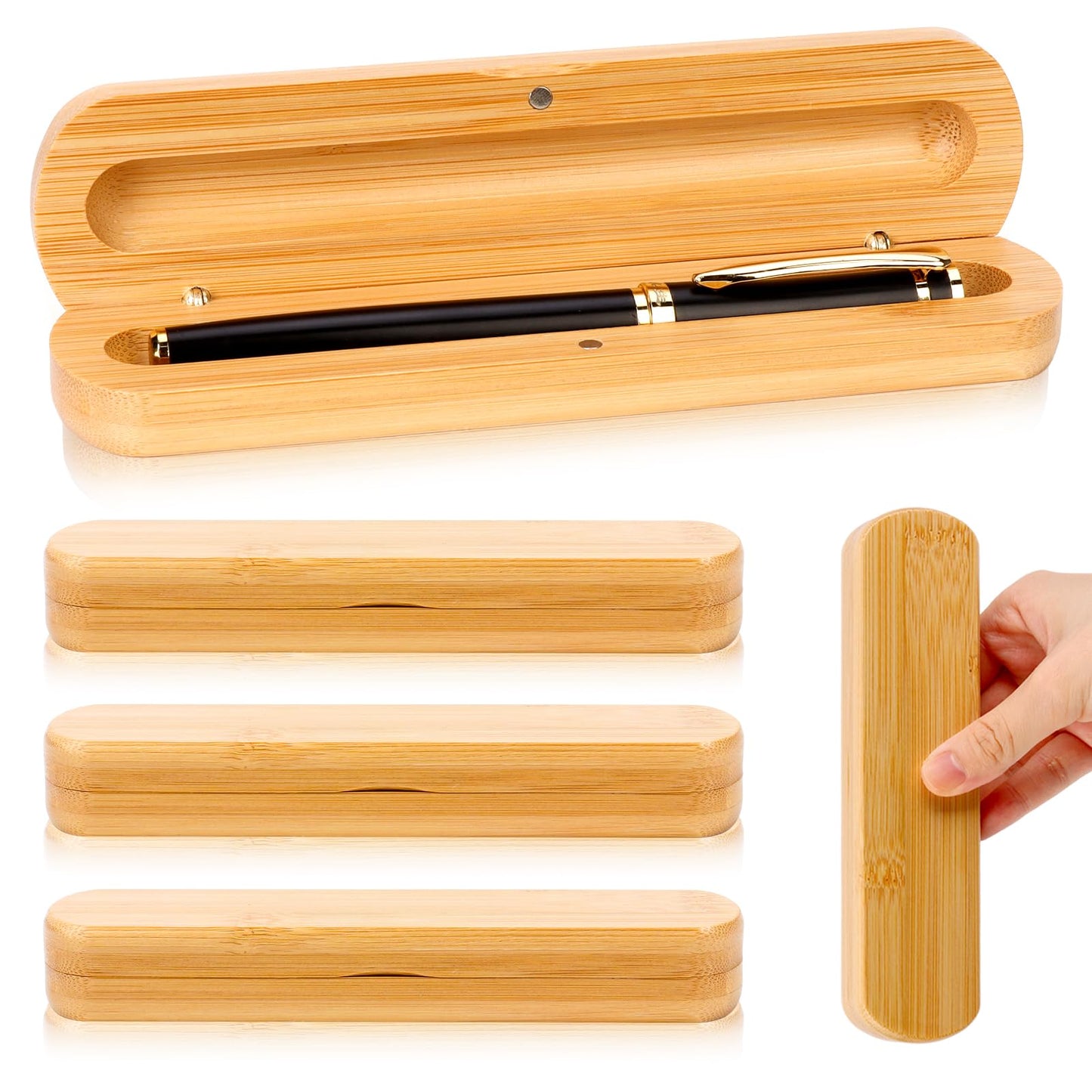 HKSZEH 4 Wood Empty Pen Box Bulk with Magnetic 6.6X1.5X1 Inch Single Fountain Pen Display Case Pen Gift Boxes with Lids Single Ink Pen Holder Business Pen Case for Men Women Office (No Pens)