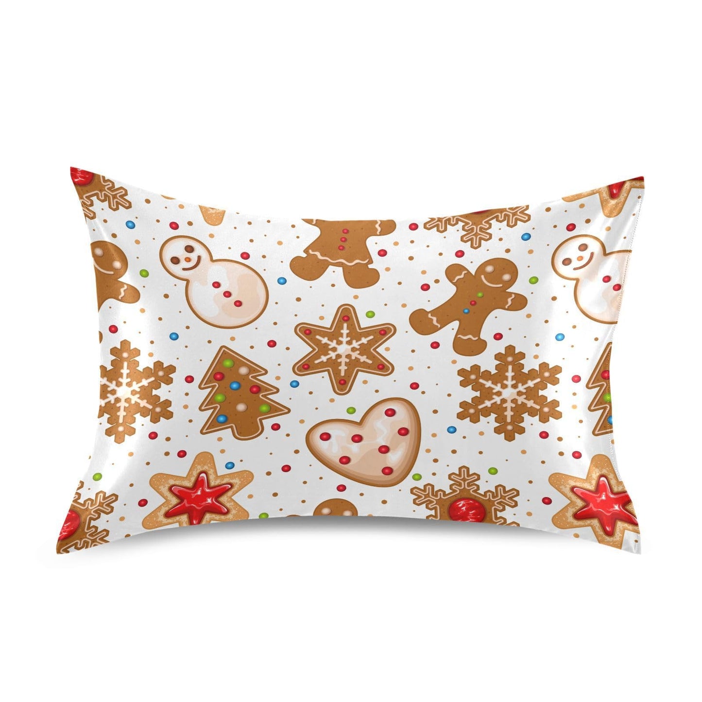 Dalzium Christmas Satin Pillowcase for Hair and Skin Gingerbread Cookies Silk Pillow Case Soft and Cozy Body Pillow Covers Standard Size with Envelope Closure