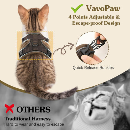 VavoPaw Cat Harness and Leash Set for Walking, Adjustable Kitten Vest Harness with Reflective Strip Breathable Mesh, Escape Proof Soft Pet Safety Vest for Cats, Kittens, Puppies, S Coffee