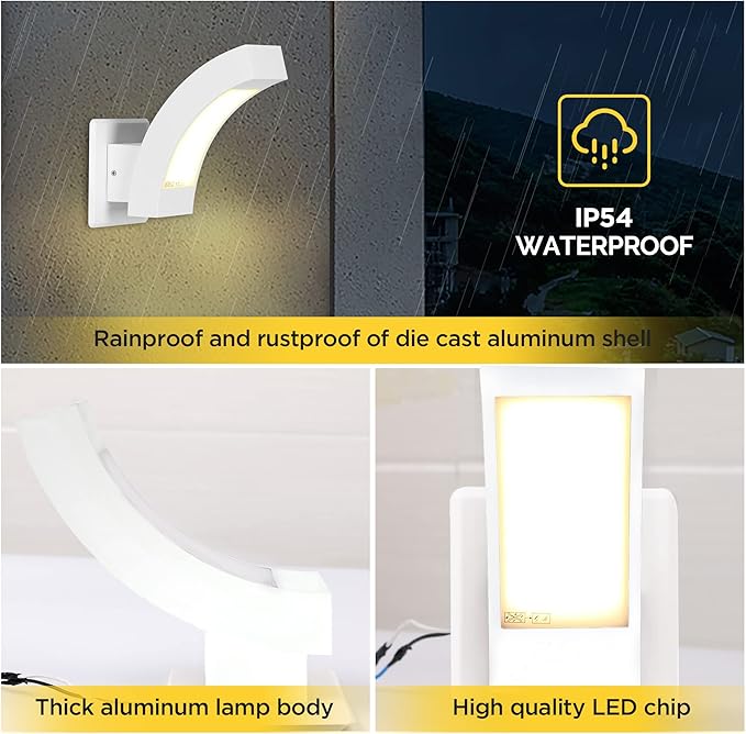 2 Pack LED Porch Light White Outdoor Wall Lights for Garage Patio IP54 Waterproof 600LM Modern Exterior Wall Mount Lamp IP54 Waterproof