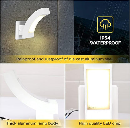 2 Pack LED Porch Light White Outdoor Wall Lights for Garage Patio IP54 Waterproof 600LM Modern Exterior Wall Mount Lamp IP54 Waterproof