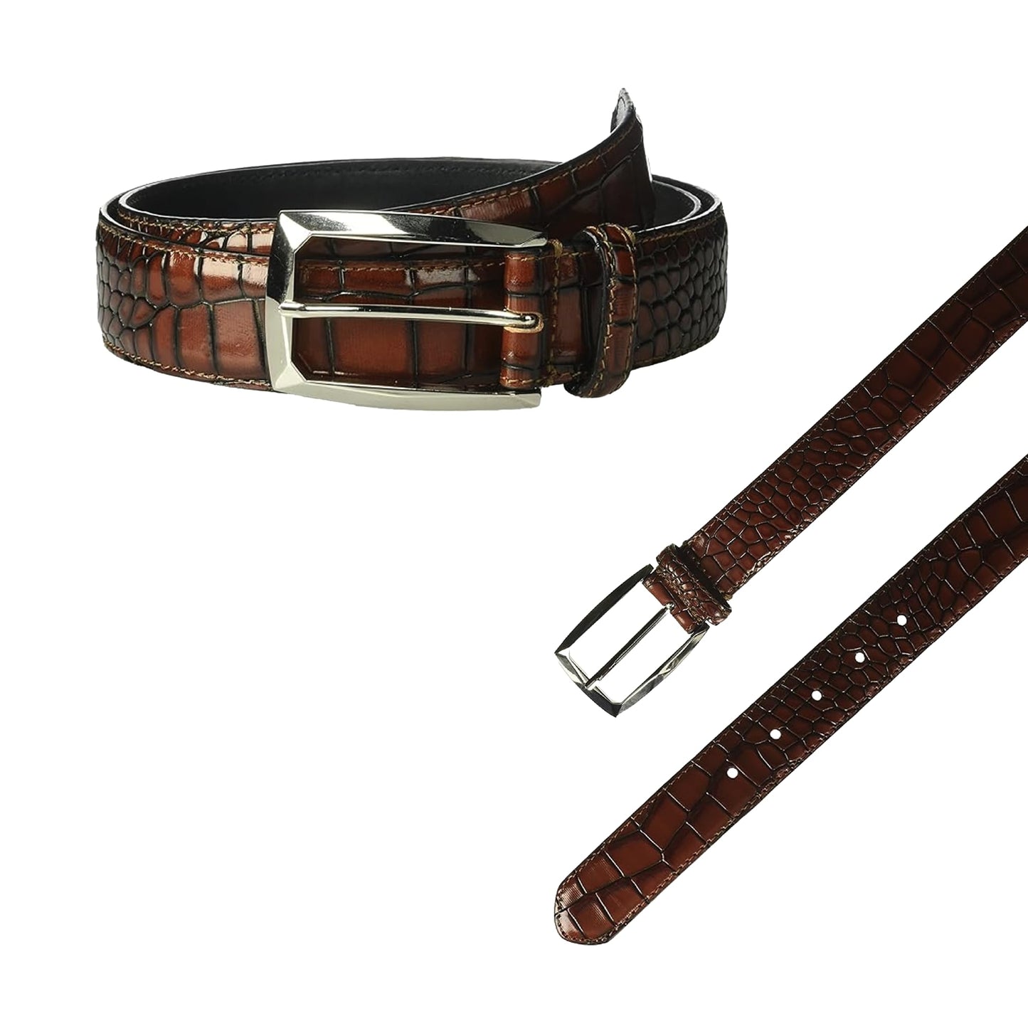 Stacy Adams Leather Dress Belt for Dickinson Oxford, Suits, Pants, Classic, Formal, Business, Work, Smooth Edge, Croco, Ozzie Croc Black, 36