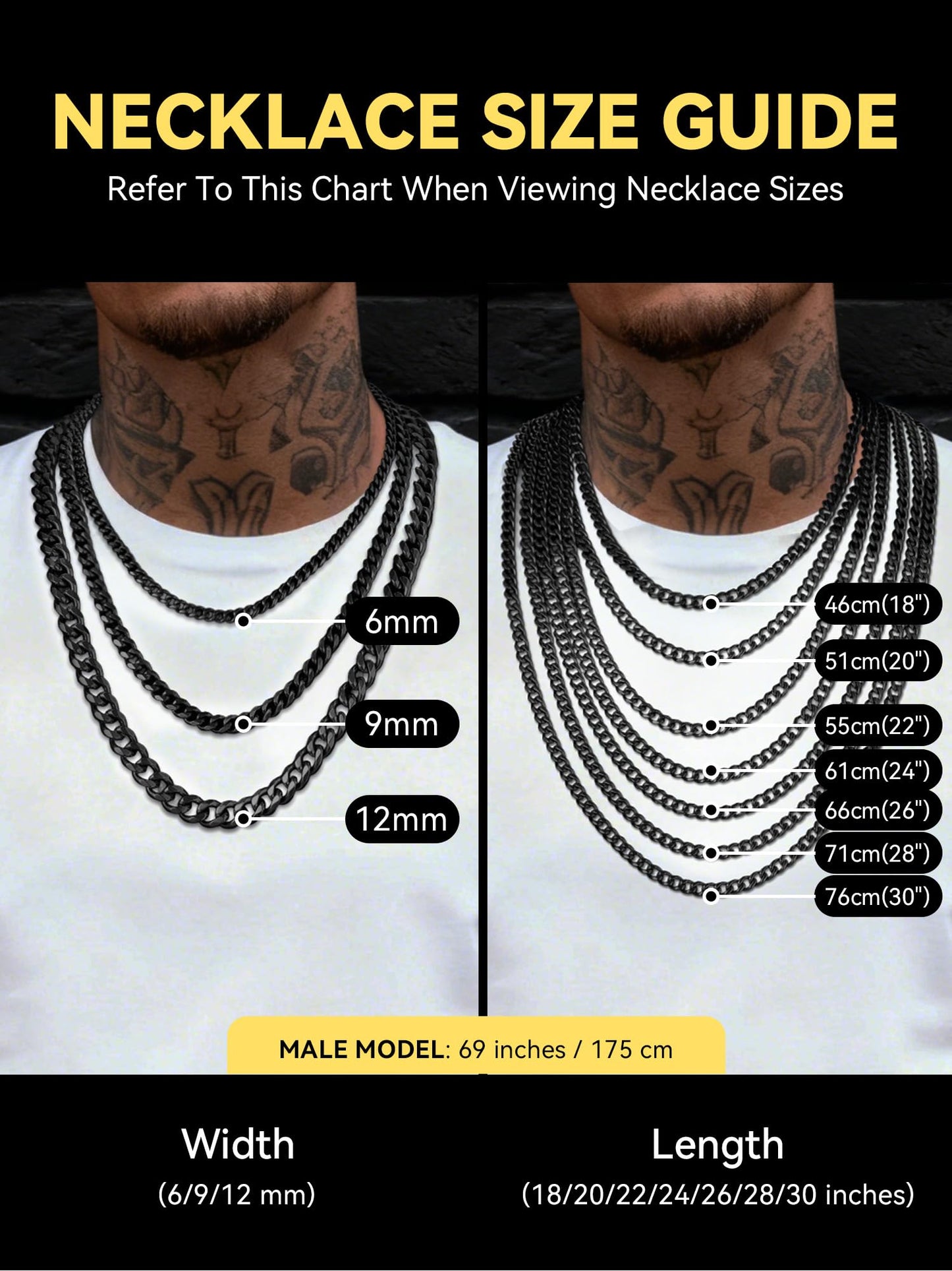 ChainsHouse Black Chain for Men Stainless Steel Cuban Link Chain Miami Necklace Hip Hop Metal Plated Women Jewelry