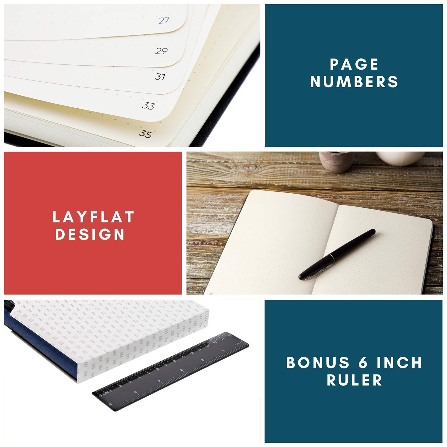 Thick Dotted Journal - A5 Hardcover Bullet Notebook Journals - Premium 120 GSM Ink-Proof Paper with 5mm Dot Grid, Page Numbers, Pen Holder, Pocket and Ruler - Dot Notebooks for Men and Women