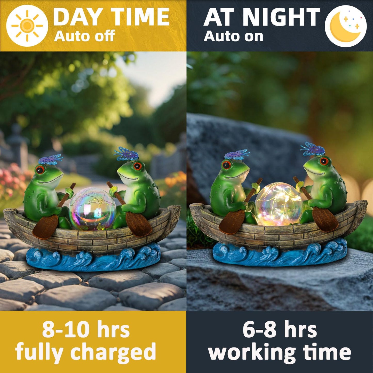 YHSOLAR Solar Frog Boating Garden Statue with Ball Light 5.1" Resin Frogs Decor for Home Front Door Patio Porch Balcony Women Gardeners Moms Wives Girlfriends
