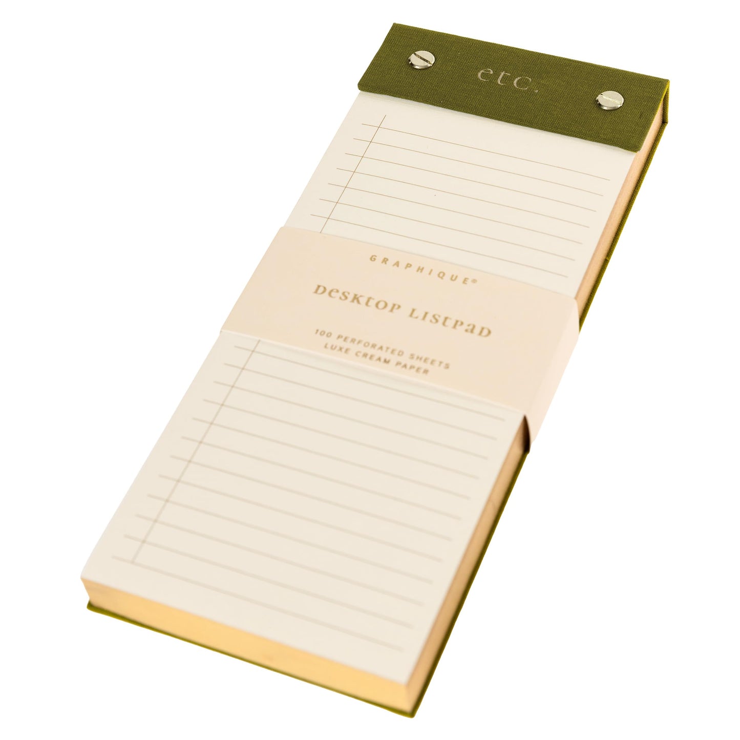 Graphique Post-Bound List Pad Luxe Collection, Perforated Sheets To-Do Notepad, Hardcover Binding, Gold Foil Embossing, 100 Pages, 4” x 9.75”, Olive Green