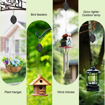 ZUZUAN 2025Upgraded 3Pcs Heavy Duty Retractable Plant Hanger,Plant Pulleys for Hanging Plants,Easy to Raise & Lower,Auto Lock,Adjustable Hook for Garden Baskets Pots,Birds Feeder and Grow Lights,Black