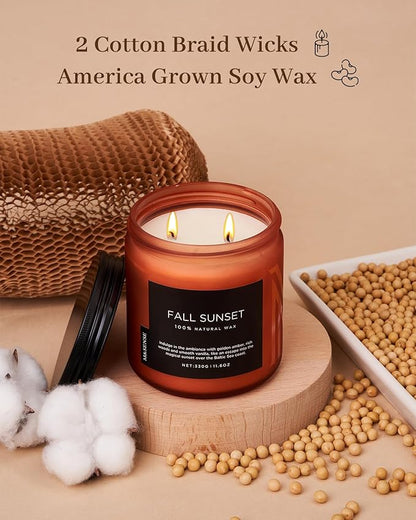 M&SENSE Baltic Amber Fall Scented Candle, 11.6oz Clean Natural Soy Wax Non Toxic Up to 70 Hours Burn Time 2 Cotton Wick Housewarming Candle for Home Scented