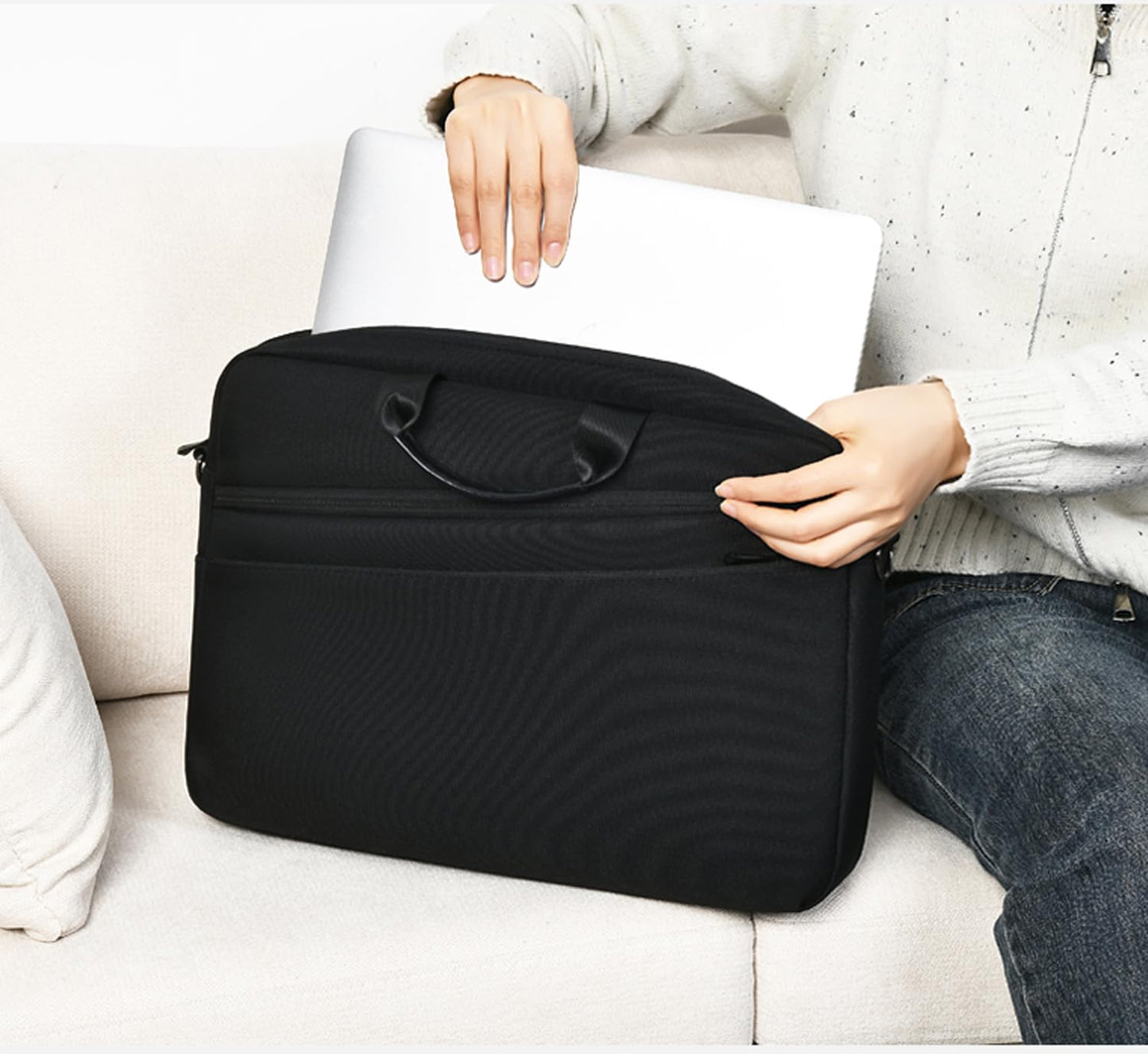 natyrlpog 15.6 Inch Business Laptop Bag for Men & Women, Waterproof Polyester Briefcase for Work, Commute, Travel (black)
