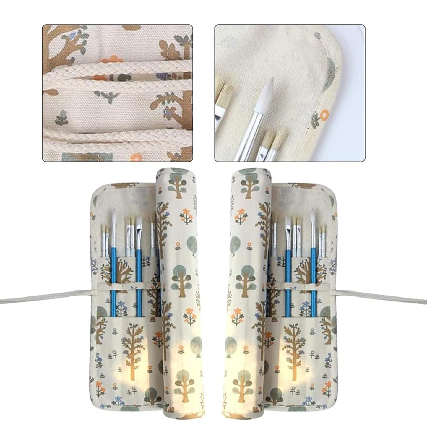 Funny Paint Brush Holder Storage 20 Slots Art Brush Roll Canvas Pouch Artist Paint Brush Holder Roll Up Brush Bag Case Storage Canvas Pouch for Watercolor Gouache