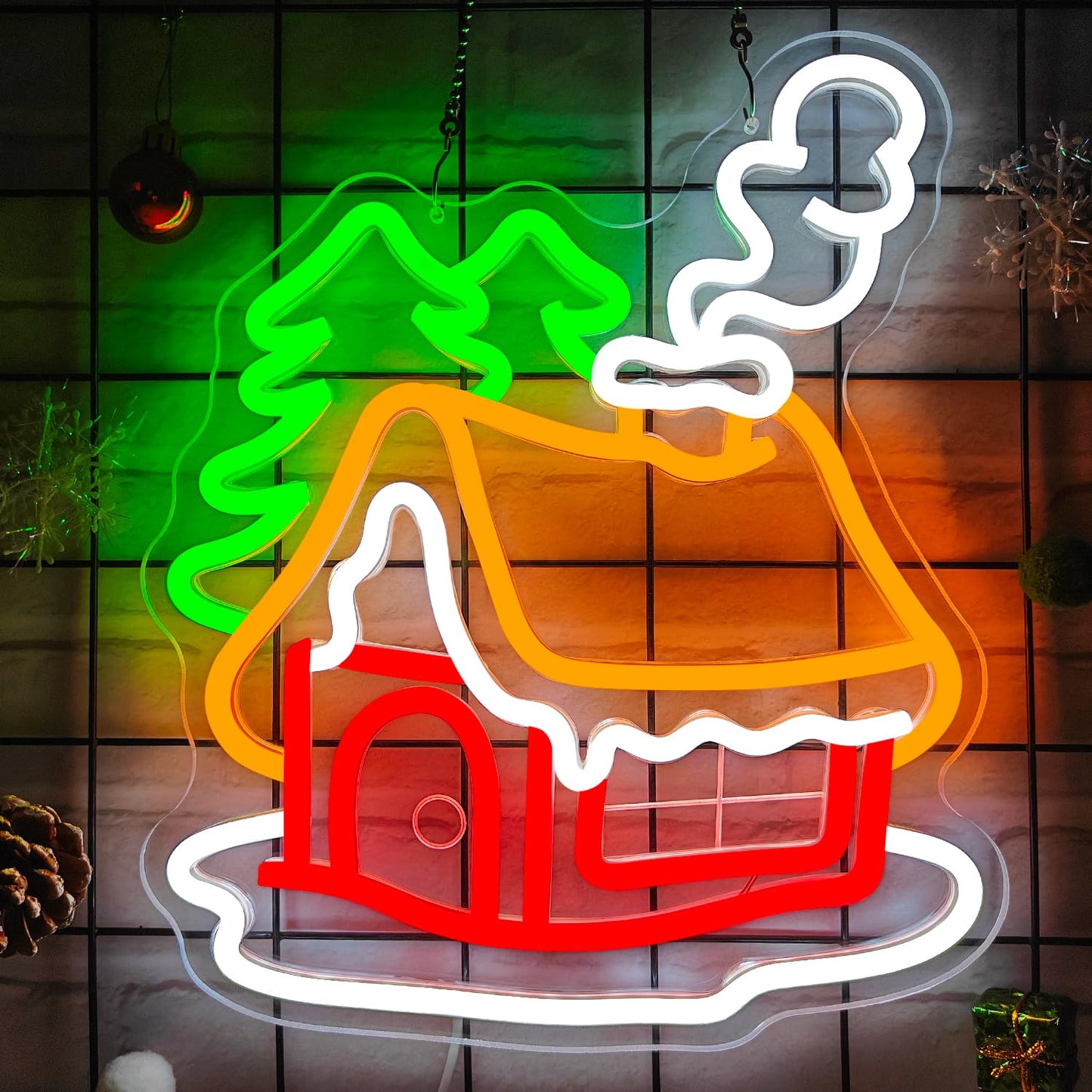 Christmas Neon Sign Christmas Village Houses Neon Sign for Wall Decor Winter House Led Signs Xmas Houses Village Neon Light Up Signs for Holiday Window Bedroom Party Home Living Room Decoration