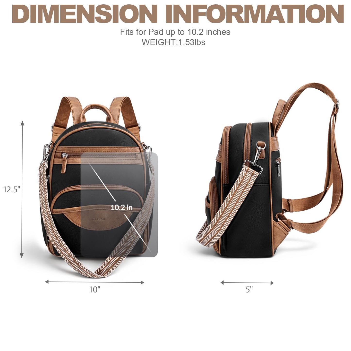 SYTRAH Small Backpack Purse for Women, Mini Backpack Vegan Leather with RFID Blocking & Tablet Pocket, Cute Shoulder Handbag for Travel, School & Work Black Brown