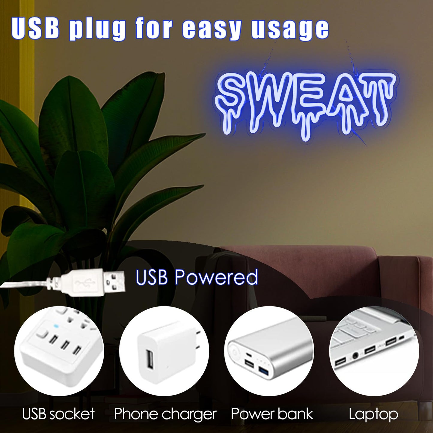 Sweat Neon Sign for Home Gym Wall Decor Sweat Gym Lighting Man Cave Decor Wall Art Gift 16.8"×6.8"