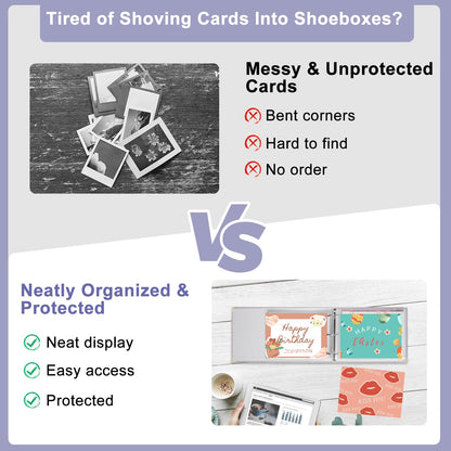 Greeting Card Storage Organizer, Insert One Opened Card per Sheet, D-Ring Binder Organizer for 4x6'' 5x7'' Birthday Christmas Cards, Linen Cover Card Keeper 100 Cards, Stickers, Photos Protection