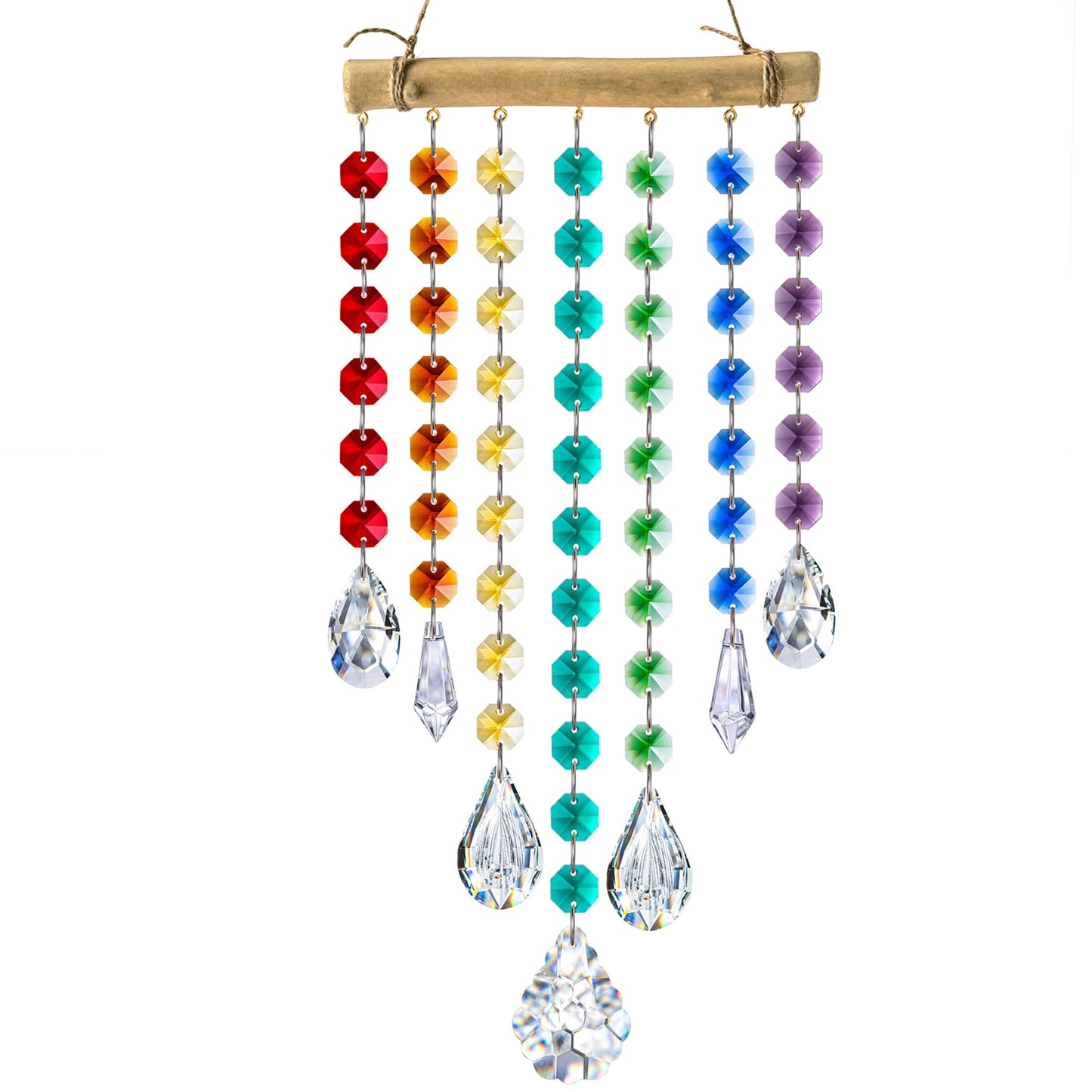 12inch Hanging Crystal Prism Suncatcher Window Garden Decoration Ornament for Christmas Tree Rainbow Glass Beads Chain Pendant Crystal Wind Chimes