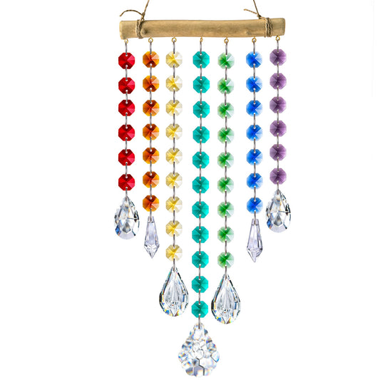 12inch Hanging Crystal Prism Suncatcher Window Garden Decoration Ornament for Christmas Tree Rainbow Glass Beads Chain Pendant Crystal Wind Chimes