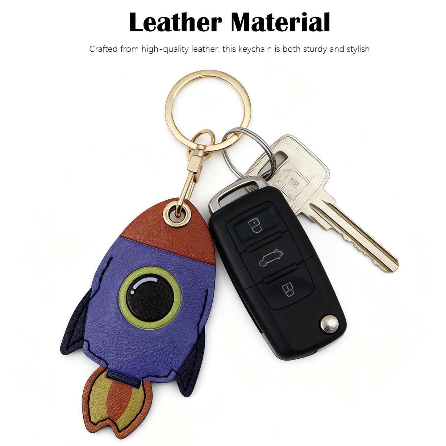 NWIUREN Rocket Leather Keychain - Lightweight and Functional, 3-Pack for Wallet Keys, Bags, and Pets, and Backpacks