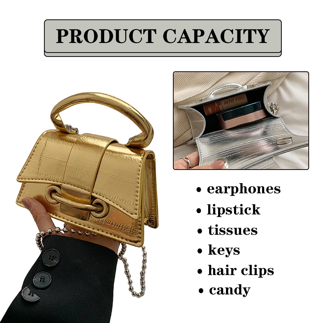 Mini Crossbody Bags Women's Y2K Purses Top Handle Crossbody Bag Clutch Shoulder Handbag for Cocktail Party Prom Wedding Gold