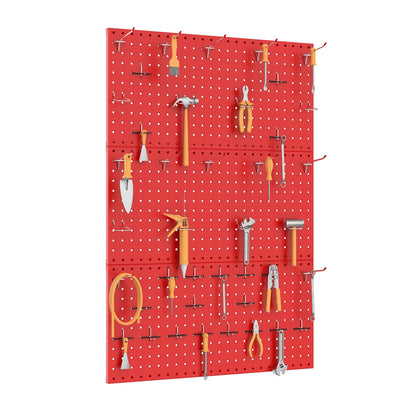 TORACK 3 PCS Metal Pegboard Panels(12x24 inch) for Wall Garage Tools Storage Pegboard System for Workbench, Modular Peg Board Tool Organizer Board Kit(Pack of 3, Red)