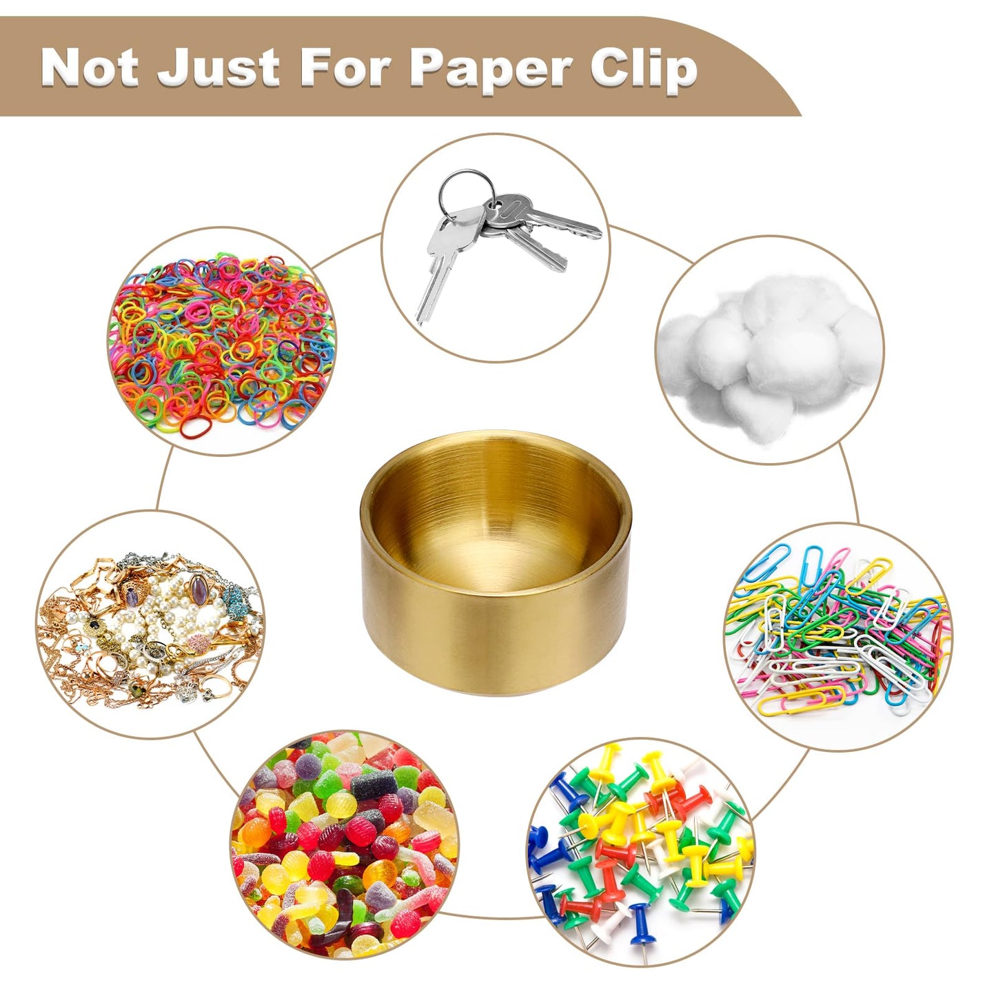 BTSKY 2 Pack Golden Paper Clip Holder, Stackable Paperclip Box Metal Storage Bowl for Office Supply Accessories, Round Small Storage Holder Cute Jewelry Organizer for Office Bathroom Vanity