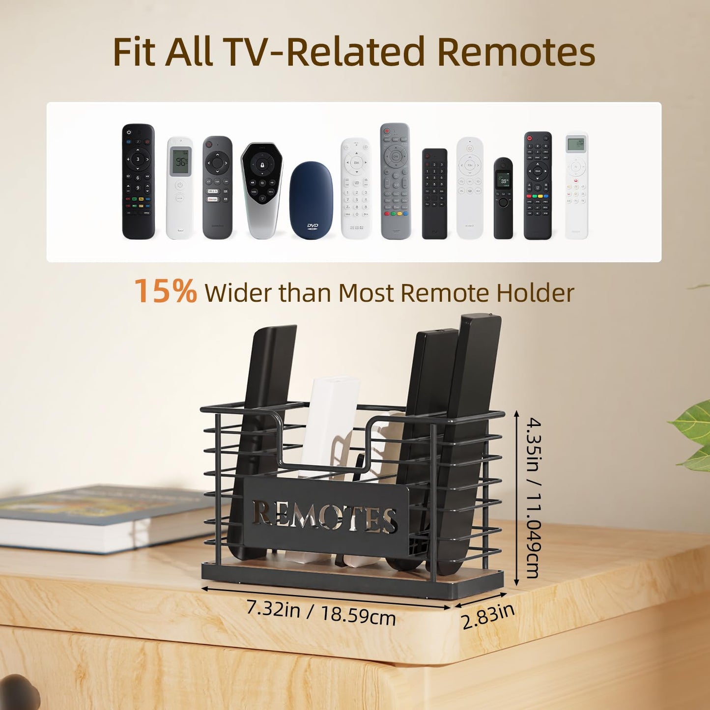 GIGIFTREE Remote Control Holder, 5-Slot TV Remote Holder Wall Mount, Universal Remote Caddy Large Size Design for Wall Table Living Room Bedroom, Easy Installation, Brown