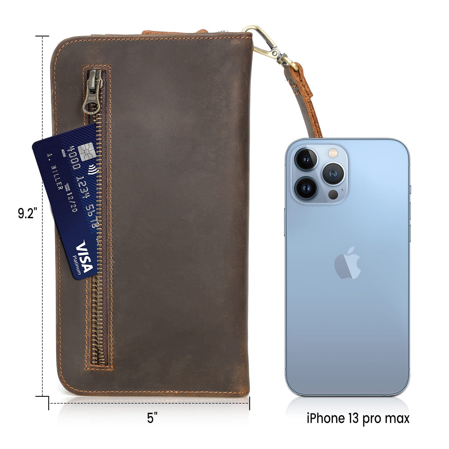Polare Full Grain Leather Family Travel Passport Wallet and Documents Organizer RFID Blocking Case Holder Fits 6 Passports for Men and Women(Dark Brown)