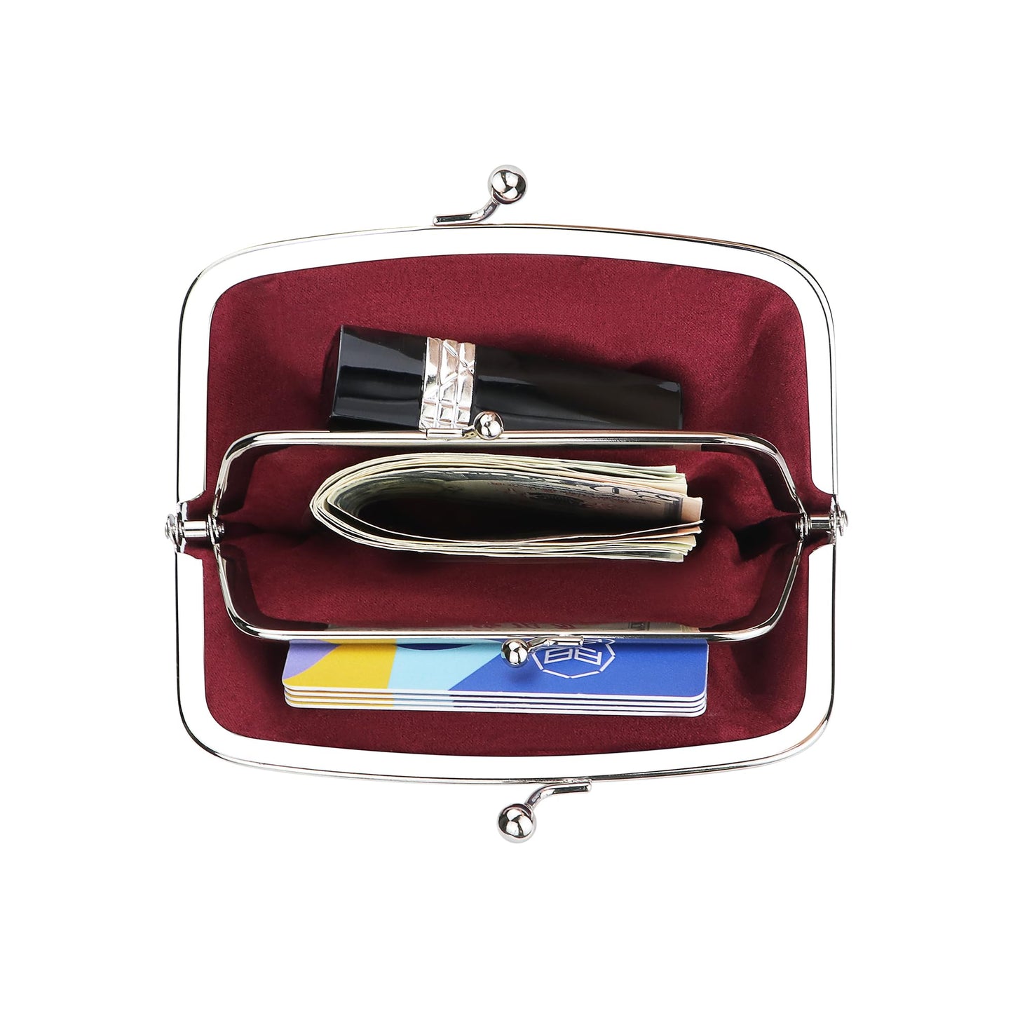 Royal Bagger RFID Coin Purses for Women, Fashion Kiss Lock Change Pouch, Double Clip Key Card Storage Bag,Signature Coated Canvas & Vegetable-Tanned Cowhide Leather 2858 (Coffee)