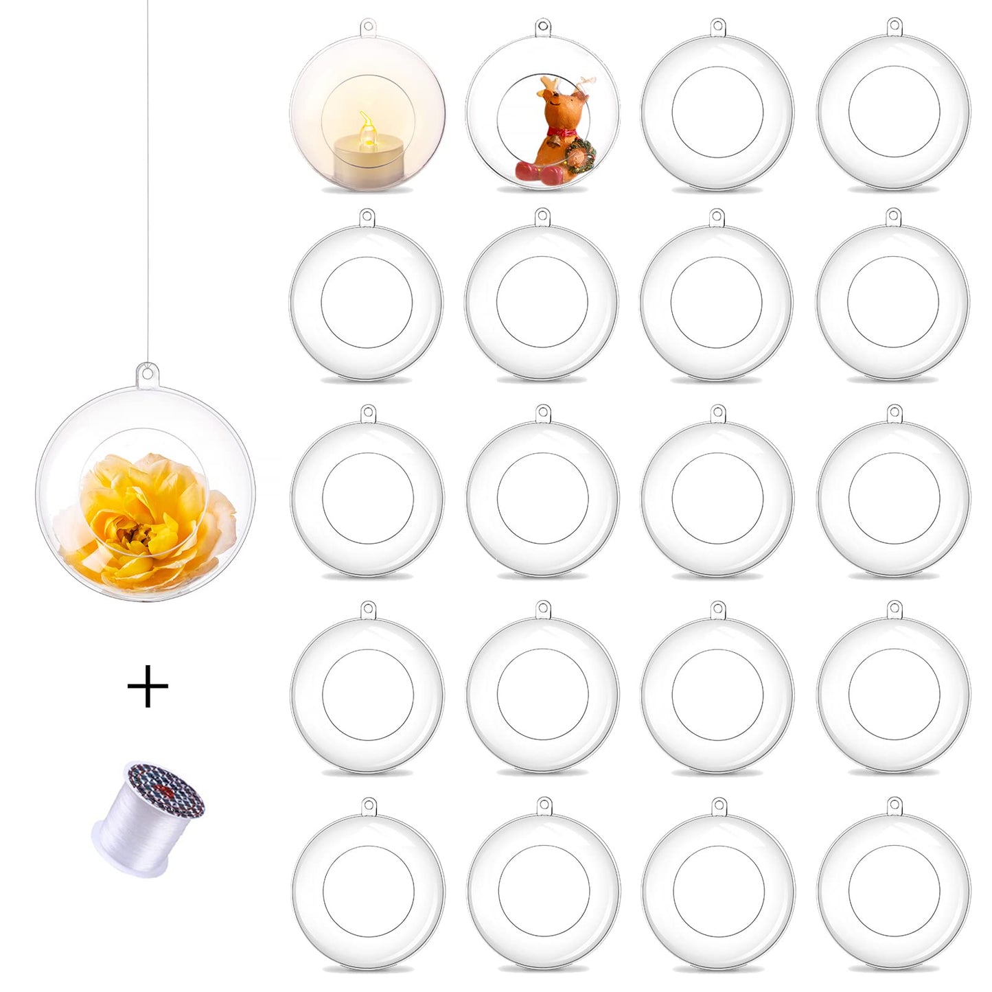 20 Pcs Hanging Tealight Holders Globes: Romadedi Fillable Acrylic Bulk Hanging Tea Light Ball, Bulb 3.15'' Ornaments Fillable for Party Wedding Centerpiece Christmas Home Decorations DIY
