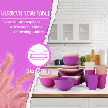Wheat Straw Dinnerware Set 40-Piece Service for 8 Unbreakable Dishes Set Plates and Bowls Sets Drinking Glasses Microwave Safe Dish Set Lightweight Dinnerware Set for Home & Kitchen - Yellow