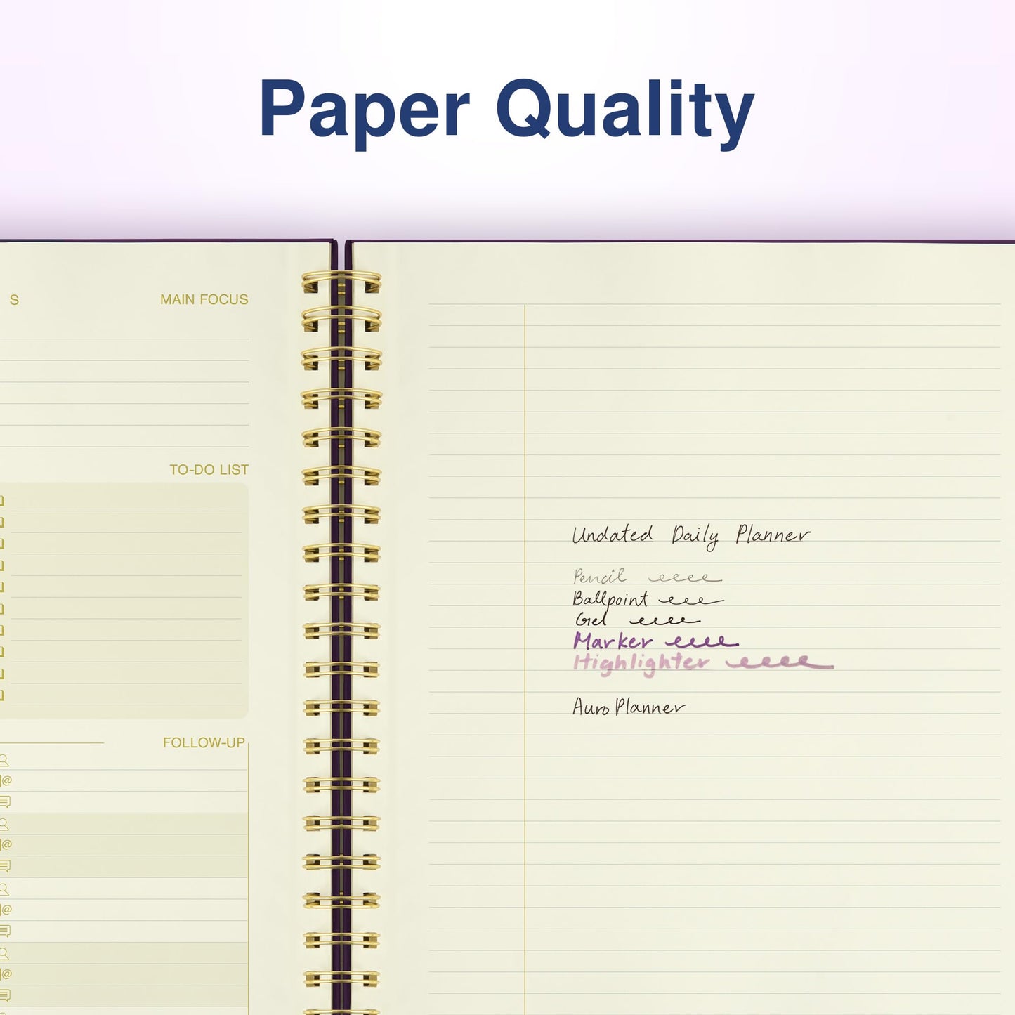 AuroPlanner Undated Daily Planner To Do List Hourly Schedule 2027 2026 2025 Calendar & Holiday Habit Tracker 180 Pages Letter Size 8.5" x 11" Sheets Hardcover Spiral Bound Notebook (Purple Indigo)