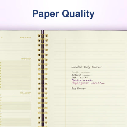 AuroPlanner Undated Daily Planner To Do List Hourly Schedule 2027 2026 2025 Calendar & Holiday Habit Tracker 180 Pages Letter Size 8.5" x 11" Sheets Hardcover Spiral Bound Notebook (Purple Indigo)