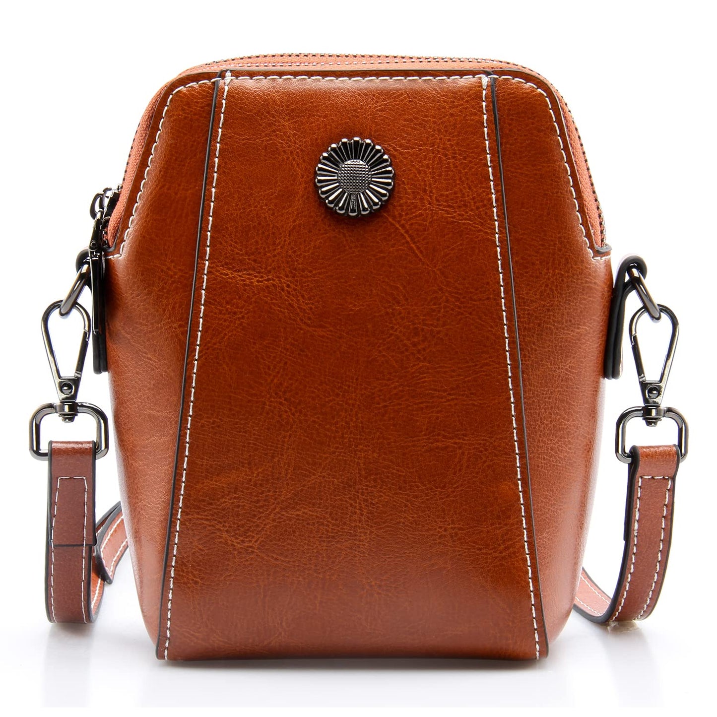 Designer Leather Small Crossbody Bags Purses for Women Cell Phone Bag Soft Women's Shoulder Handbags Gifts for Women (Brown)