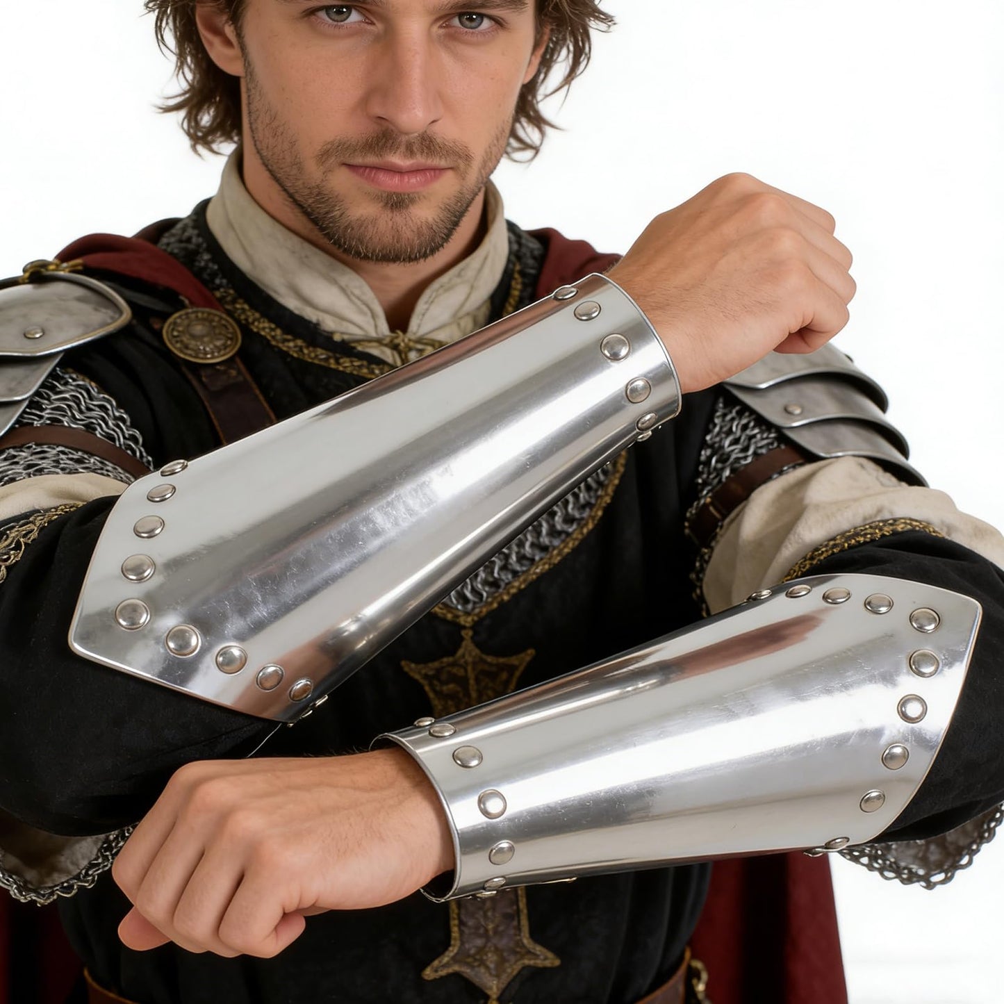 KOTORA Arm Bracers Gauntlet Wristband Leather Medieval Viking Knight LARP Retro Renaissance Arm Guards Cuff Bracelet Costume Props (1-Sliver)
