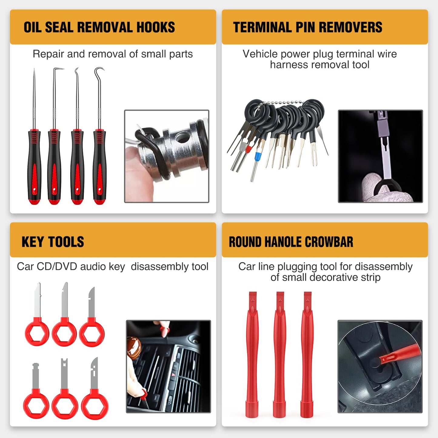 GOOACC 330Pcs Trim Removal Tool, Auto Push Pin Bumper Retainer Clip Set Fastener Terminal Remover Tool Adhesive Cable Clips Pry Kit Car Panel Radio Removal Auto Clip Pliers, Red