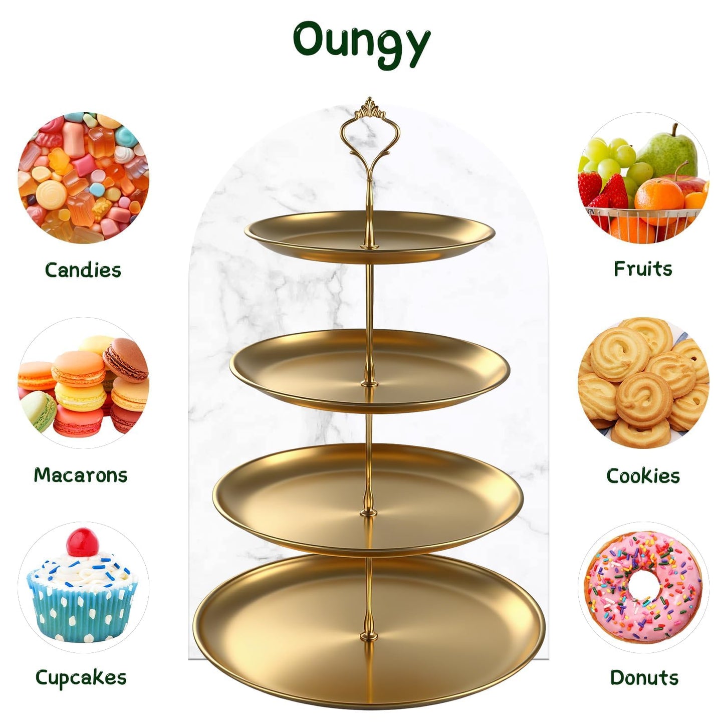 Oungy 2 Pack 4 Tier Cupcake Stand, 17.1" Gold Dessert Stands for Dessert Table, Stainless Steel Tiered Tray Stand for Wedding, Birthday & Party