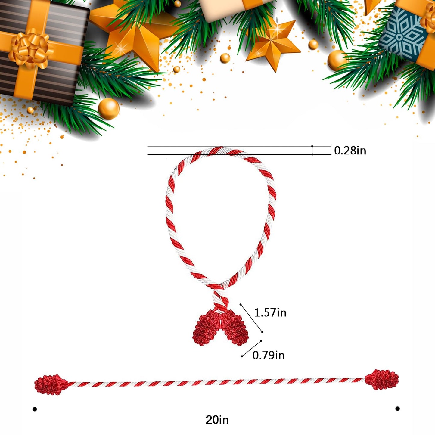 25Pcs Garland Ties for Valentines Day Flexible Decorative Twist Ties, Reusable and Knotted Wreath Tie for Christmas Craft Gift Wrapping (Red&White)