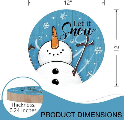 Deroro Winter Snowman Blue Front Door Sign, Let It Snow Farmhouse Wood Door Hanger Outdoor Outside Porch Decor, Christmas Seasonal Snowflake Wooden Wreath Indoor Wall Hanging Decoration