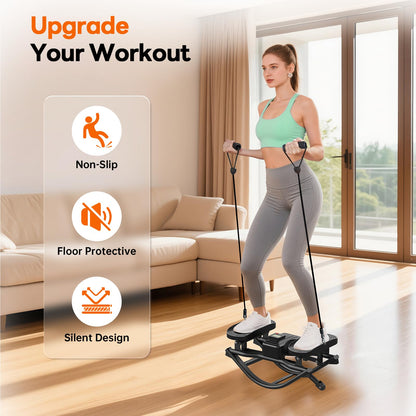 HXD-ERGO Rock Stepper with Elastic Resistance Bands, Side-to-Side Lateral Rocking Motion, Digital Display & High-Capacity Design for Home Leg GluteWorkout