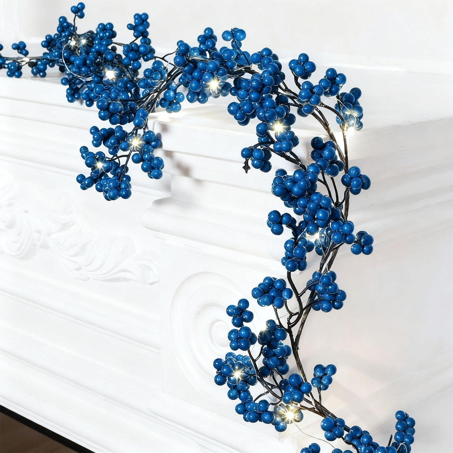 Syhood Christmas Berry String Garland with Lights Thanksgiving Artificial Lighted Garland for Xmas Winter Tree Decor Home Office Fireplace Mantel Decoration Holiday Valentines, 6 ft(Royal Blue,1 Pcs)