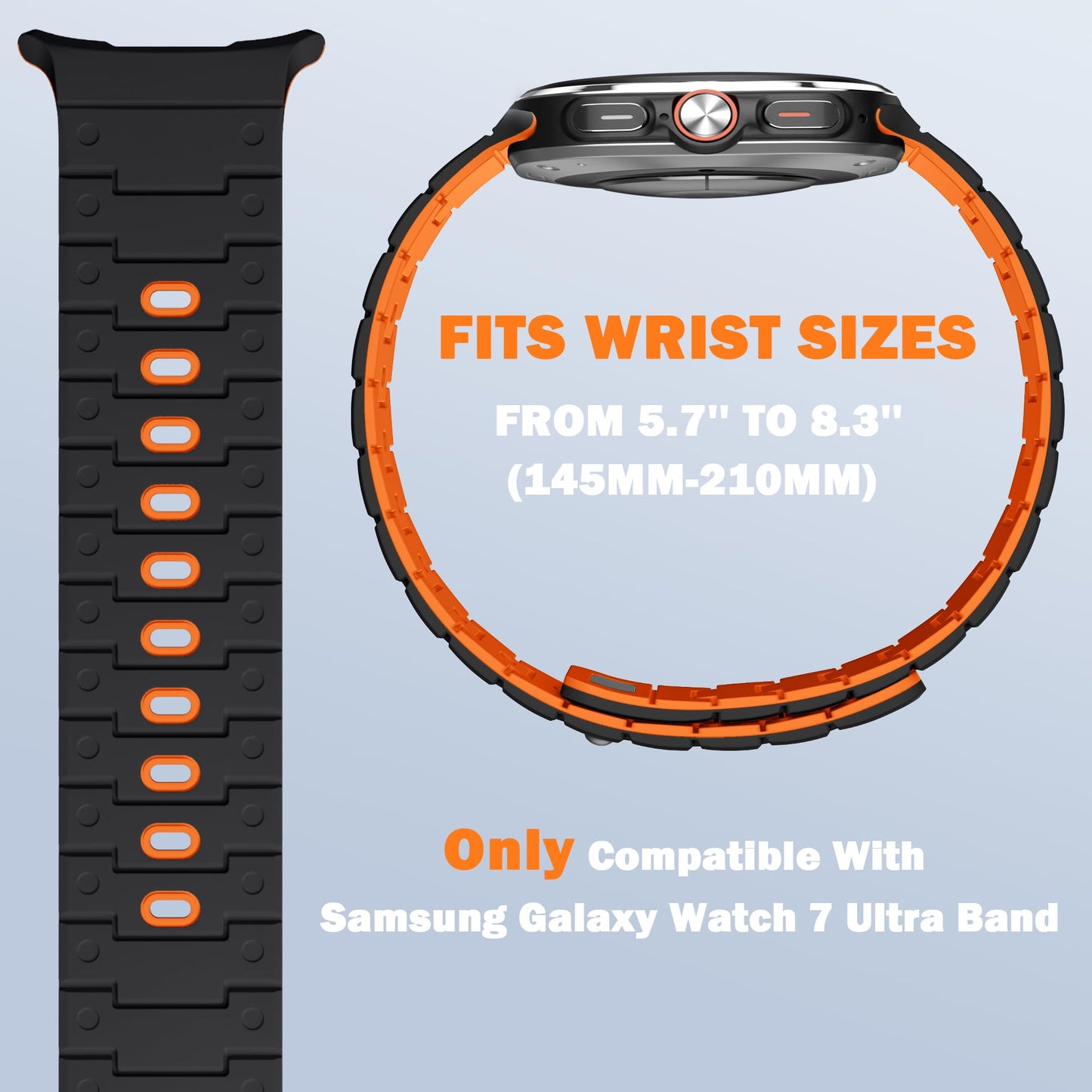 Bandletic Watchband Compatible with Samsung Galaxy Watch Ultra(2025/2024)Bands 47mm for Women, Silicone Strong Magnet Wristbands Adjustable Sport Strap for Galaxy Watch Ultra Bands for Man, Black Orange