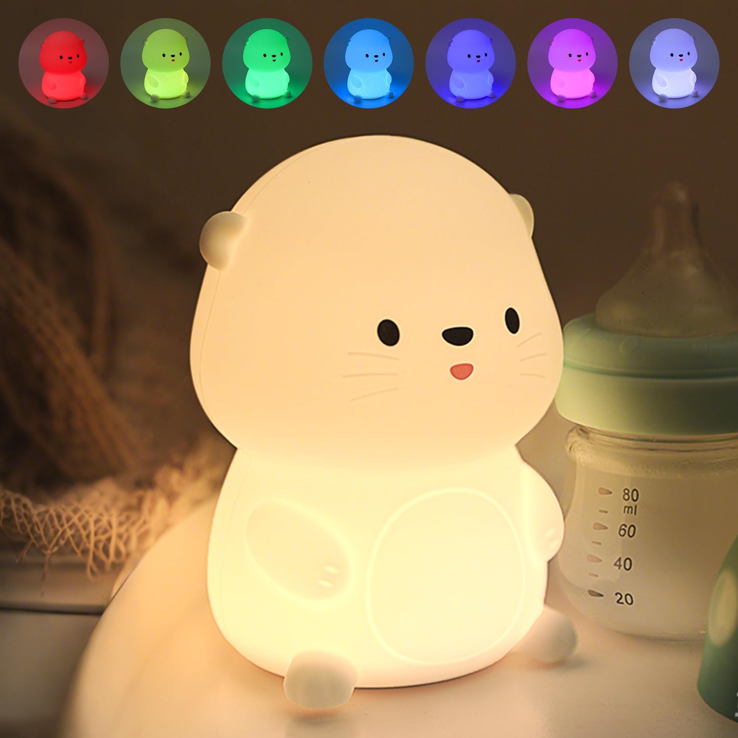 OkiyiD Otter Night Light, Cute Sea Otter Lamp Gifts,Animal Silicone Night Lamp, Cute Room Decor Night Light Birthday Gifts