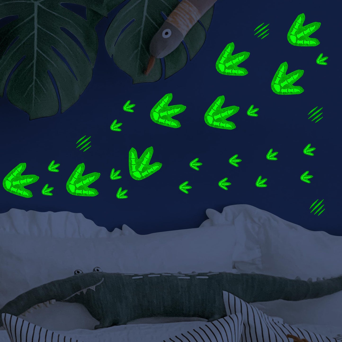 Glow in The Dark Dinosaur Footprints Wall Decals, Peel and Stick Cute Dino Track Stickers for Kids, Removable Dinosaur Wall Stickers for Baby Nursery Bedroom